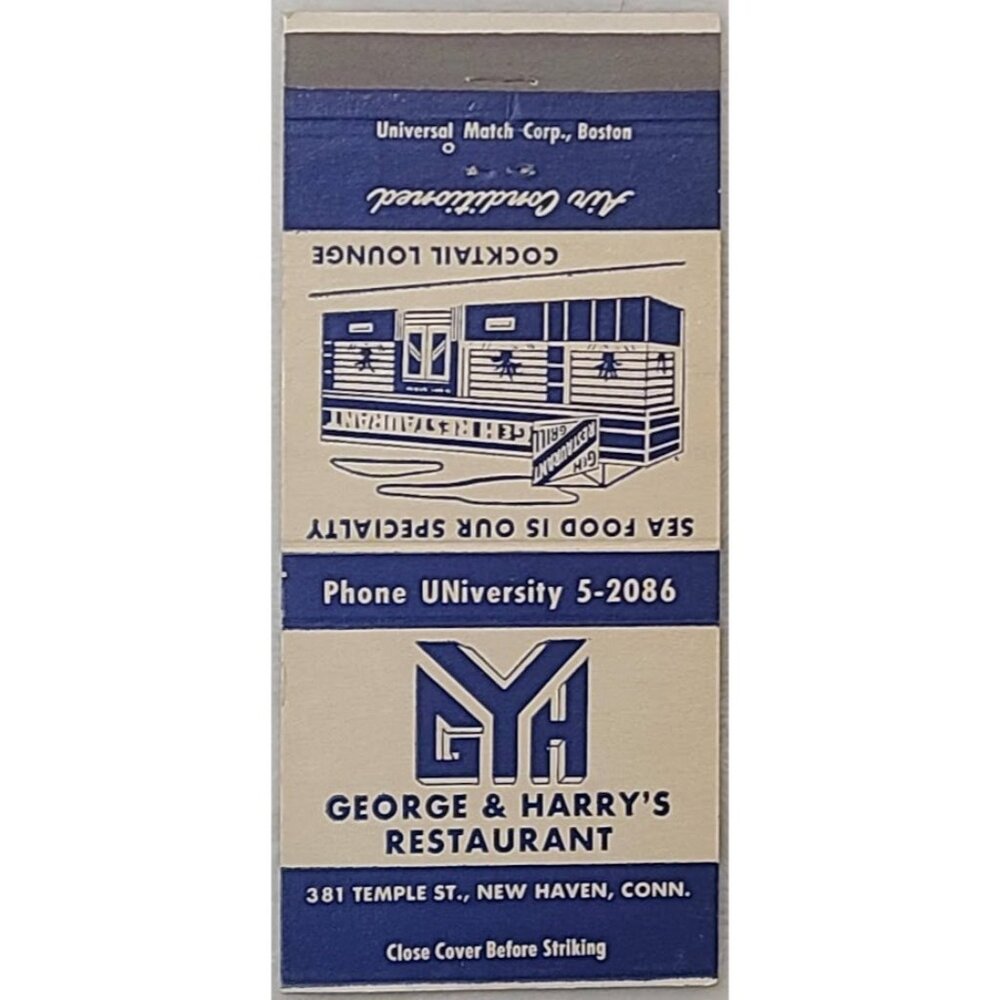 Vintage Matchbook Cover George & Harry’s Restaurant New Haven Connecticut